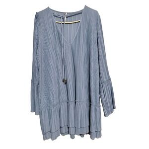 Free People Women's Blue Flutter Sleeve Dress Medium